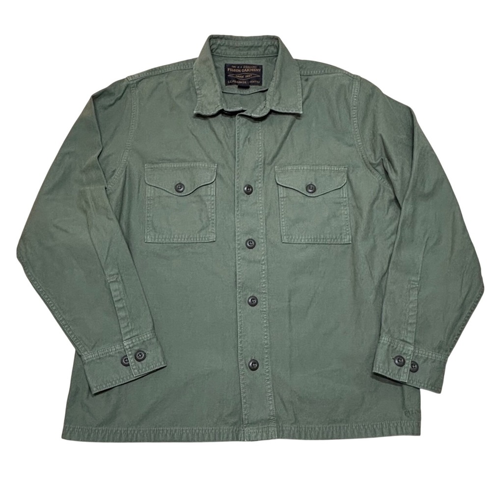 Filson Mens Mens Field Jac-Shirt Size Large Fatigue Green Washed Cotton Utility